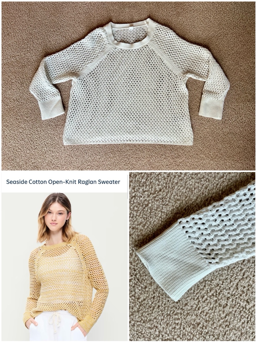 Seaside Cotton Open-Knit Raglan Sweater